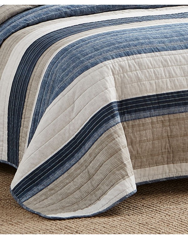 Blue Cotton Reversible 2 Piece Quilt Set, Twin