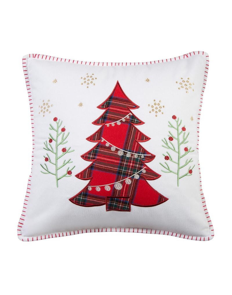 Red Plaid Tree Whipstitch Decorative Pillow, 18