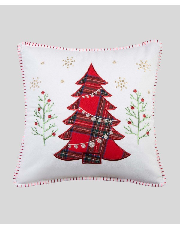 Red Plaid Tree Whipstitch Decorative Pillow, 18