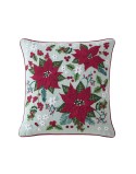 3 Poinsettia Applique Holiday Decorative Pillow, 20