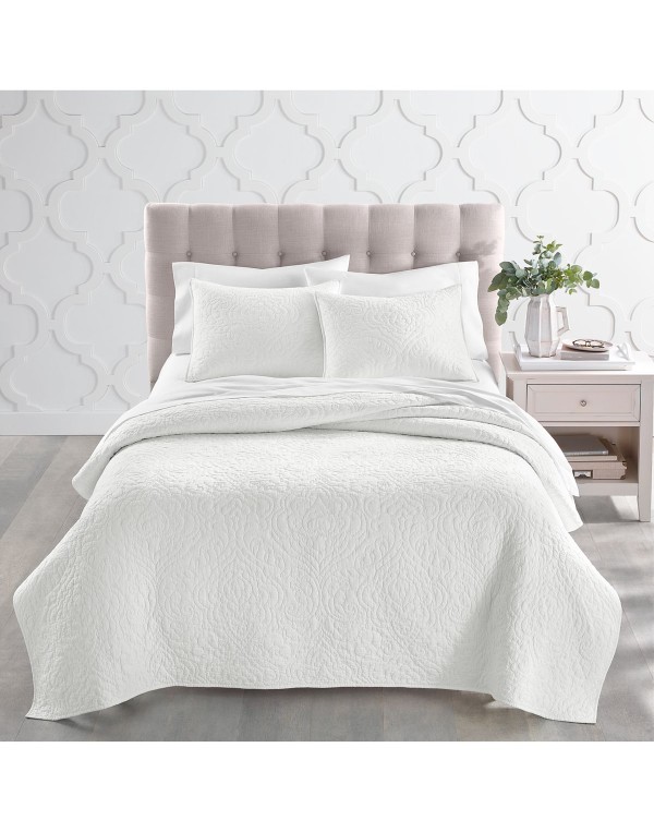 Sculpted Embroidered Cotton Quilt, Twin