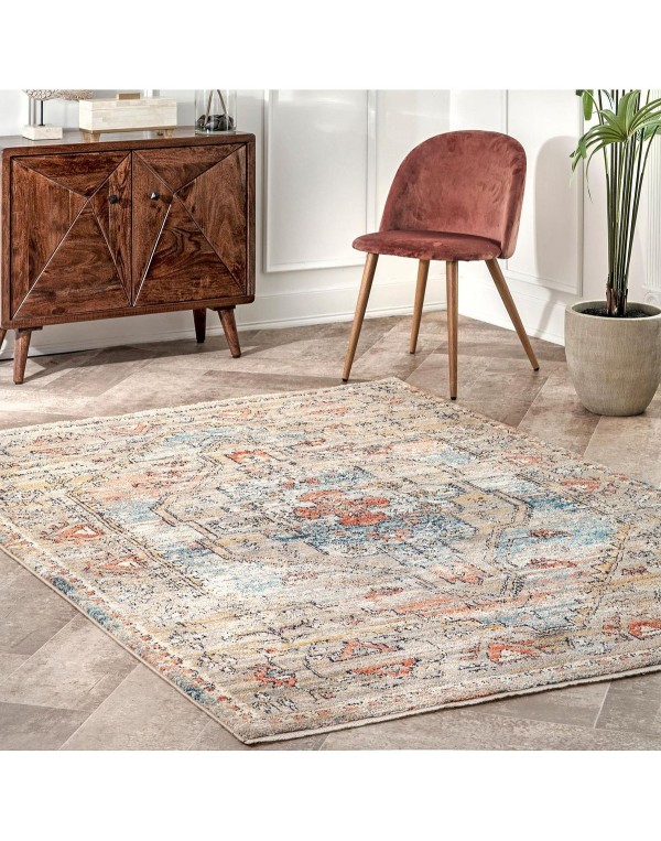Delicate Vintage-Inspired Beige 8' x 10' Area Rug