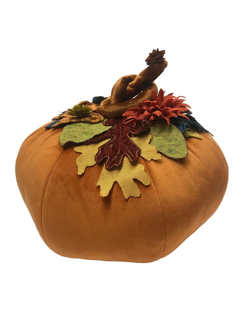 Velvet Pumpkin with Embroidered Leaves Harvest Decorative Pillow, 7