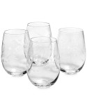 Etched Floral Stemless Wine Glasses, Set of 4
