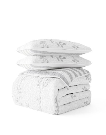 All Season 2 Piece Sprouting Vines Stripe Reversible Quilt Set, Twin/Twin XL