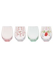Festive Stemless Wine Glasses, Set of 4