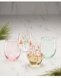 Festive Stemless Wine Glasses, Set of 4