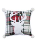 Red Plaid Faux Fur Deer Decorative Pillow, 18