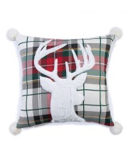 Red Plaid Faux Fur Deer Decorative Pillow, 18