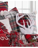 Red Plaid Faux Fur Deer Decorative Pillow, 18
