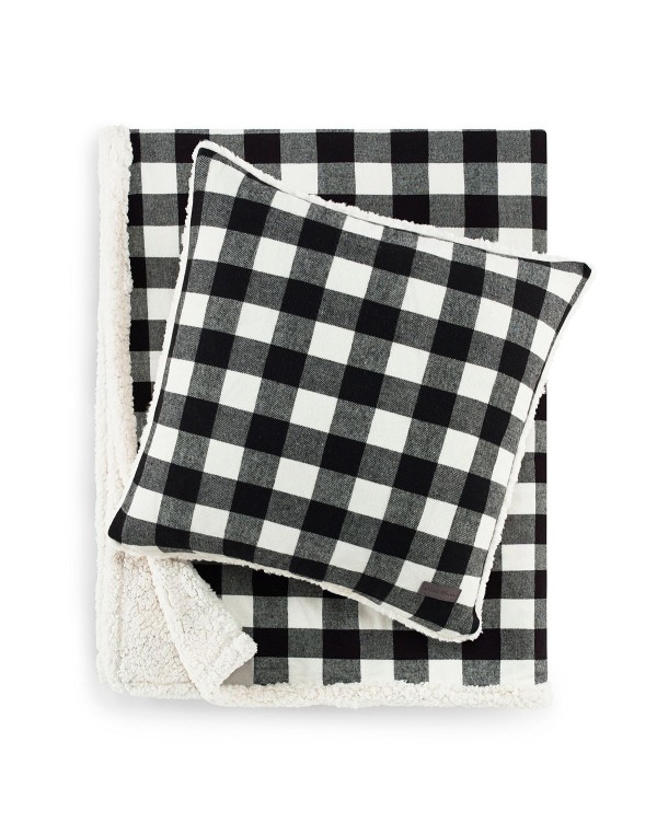 Cabin Plaid Cotton Yarn Dyed Throw Pillow and Blanket Set