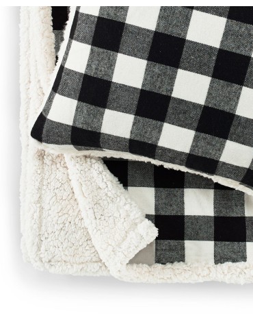 Cabin Plaid Cotton Yarn Dyed Throw Pillow and Blanket Set