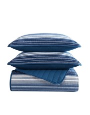 Blue Cotton Reversible 2-Piece Quilt Set, Twin