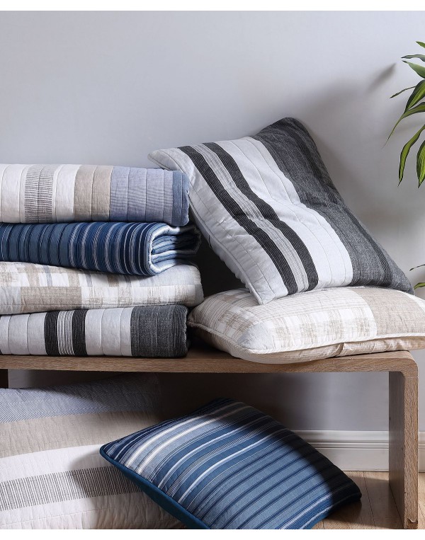 Blue Cotton Reversible 2-Piece Quilt Set, Twin