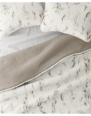 All Season 2 Piece Watercolor Leaves and Stripe Reversible Quilt Set, Twin/Twin XL