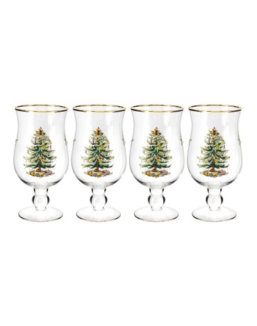 Christmas Tree Tulip Glasses, Set of 4, Service for 4